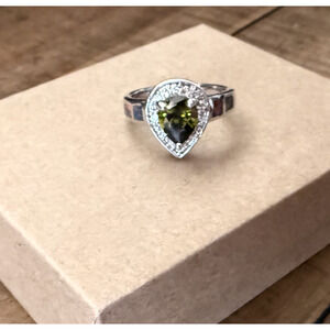 Sterling Silver 925 Peridot & Opal Inlay Ring Size 8